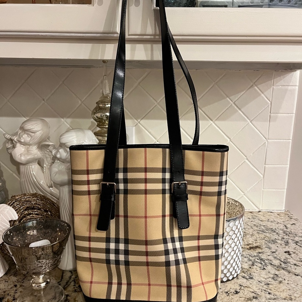 Burberry Tan and Black Check Tote
